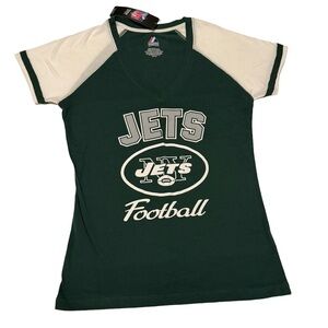 NFL New York Jets Green and White Short Sleeve V-Neck Tee